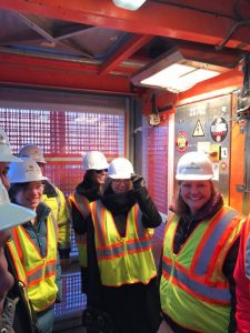 Heather on a 2016 hard hat tour of the Hagfors Center for Science, Business, and Religion.